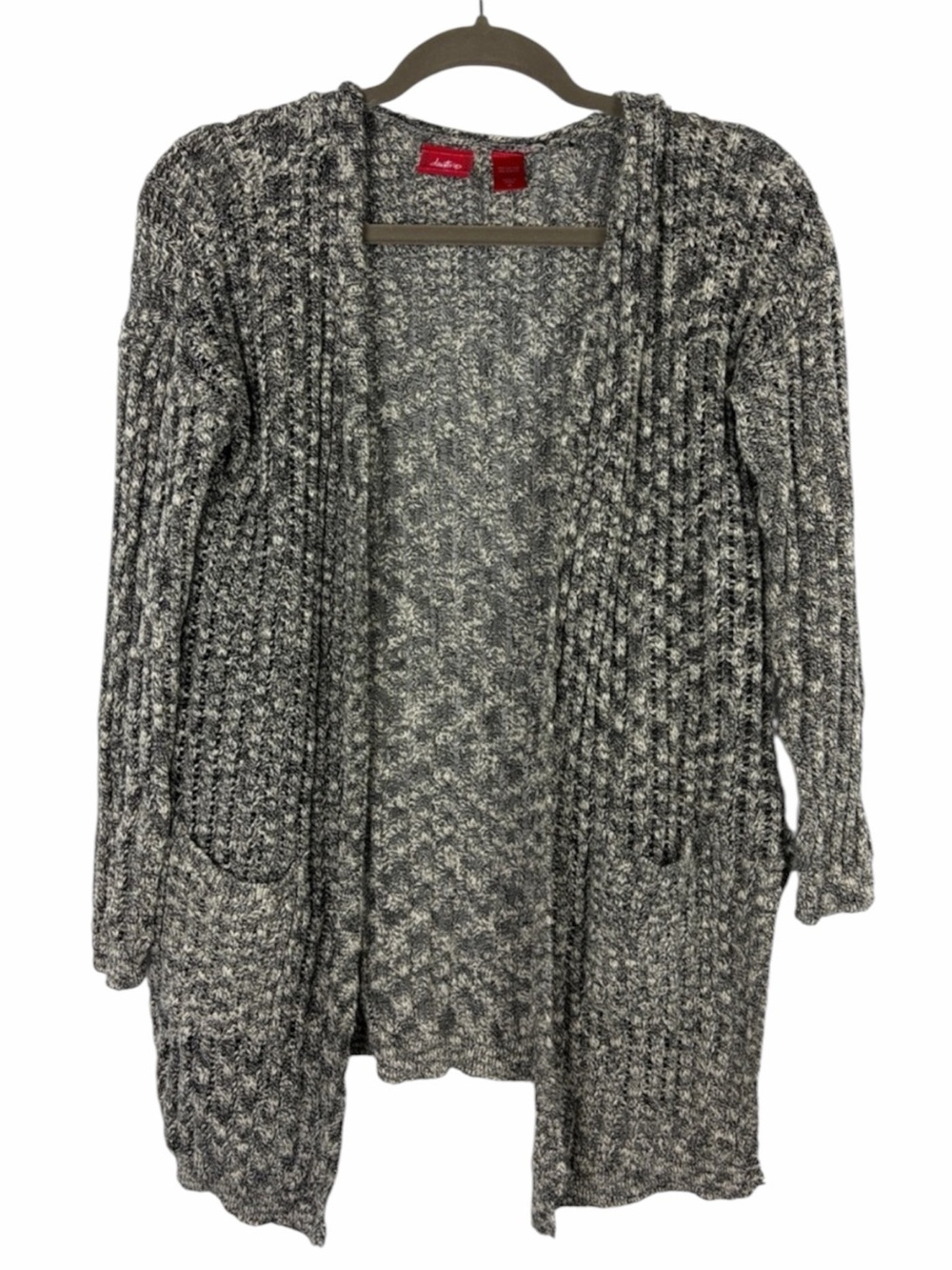 Daytrip Marled Open Front Cardigan Womens M Gray Black Knit Sweater Pockets